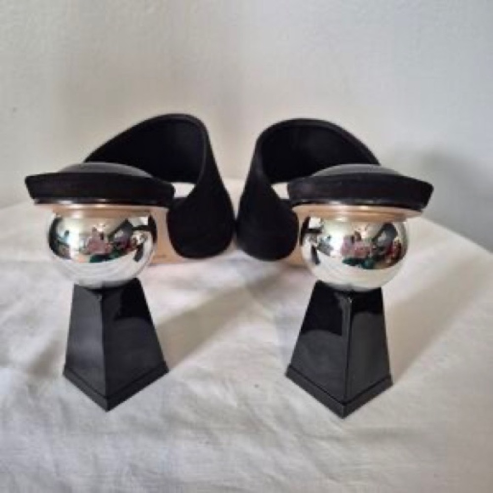 Black Sculptural Heel Mule - Women's Slip-On Shoe - Picture 2 of 7